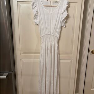 Aura White Maxi Dress with Ruffled Sleeves